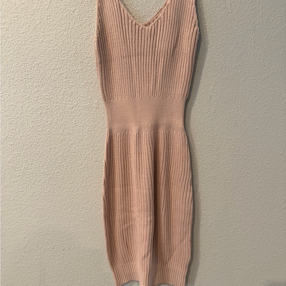 Sleeveless Ribbed Knit Midi Dress in Blush Pink